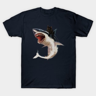 Funny Black Cat Riding a Shark, Cat Lover T-Shirt